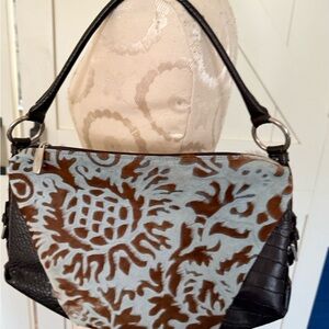 BERGE- made in Italy Women's Two-Tone Patterned Shoulder Bag - Damask fur